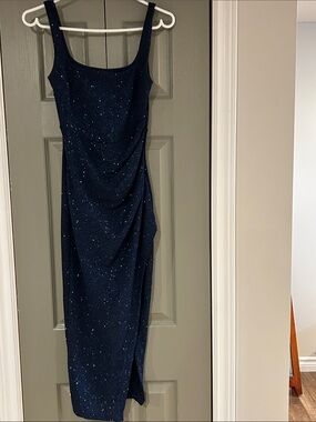 Envy Lovely Day Navy Sparkle Square-Neck Midi Dress
